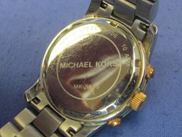 Michael Kors Wristwatch – Rose Gold & Silver Look – Running – Brown Face w Crystals