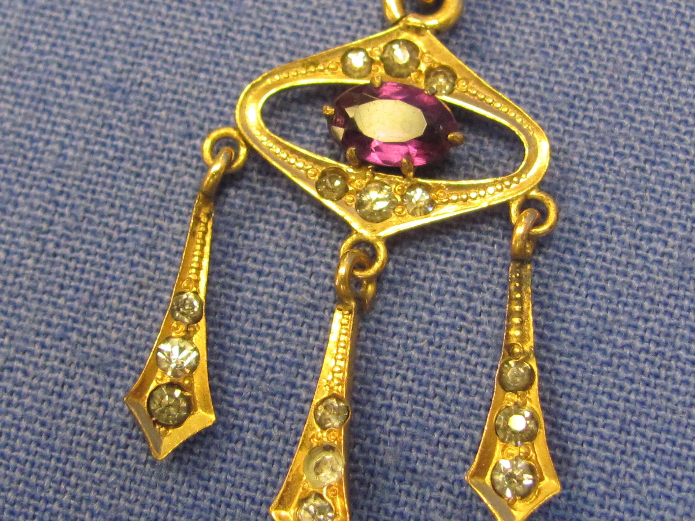 Vintage Pendant w Amethyst Stone – 18” Gold Filled Chain – Pendant is 1 1/2” long