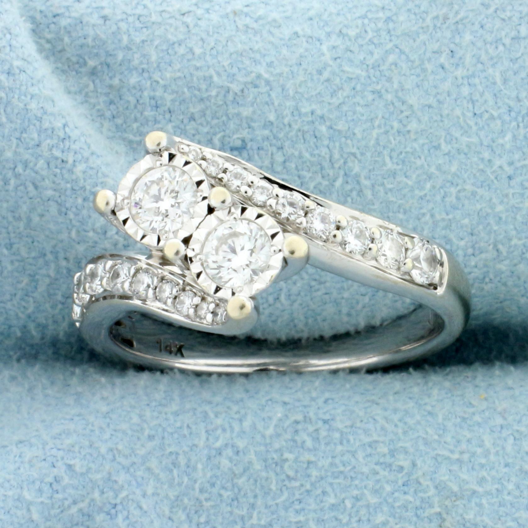 2/3ct Tw Diamond Bypass Style Ring In 14k White Gold