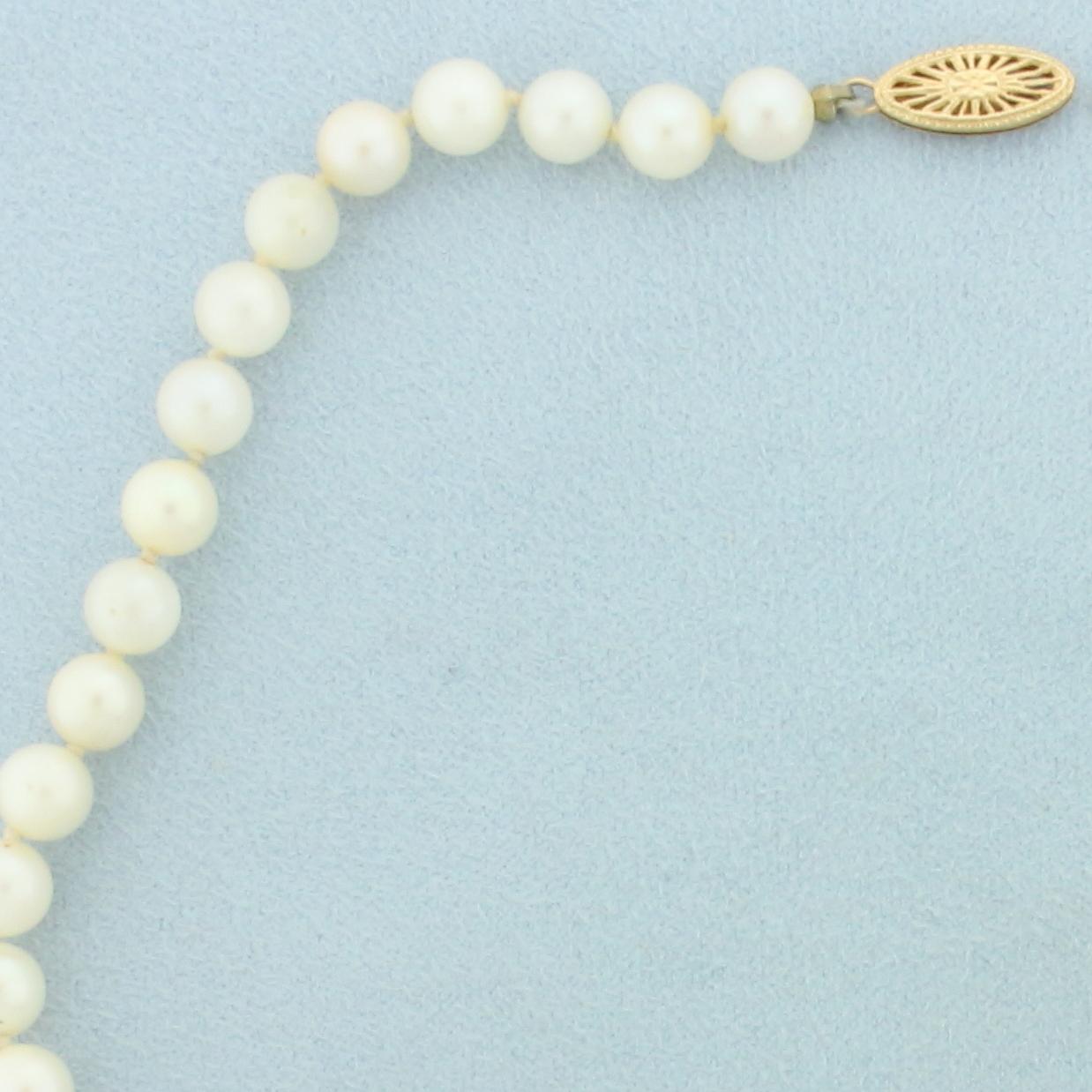 Vintage 16 Inch Cultured Akoya Pearl Necklace In 14k Yellow Gold
