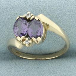 Vintage Sapphire Toi Et Moi Ring In 10k Yellow Gold
