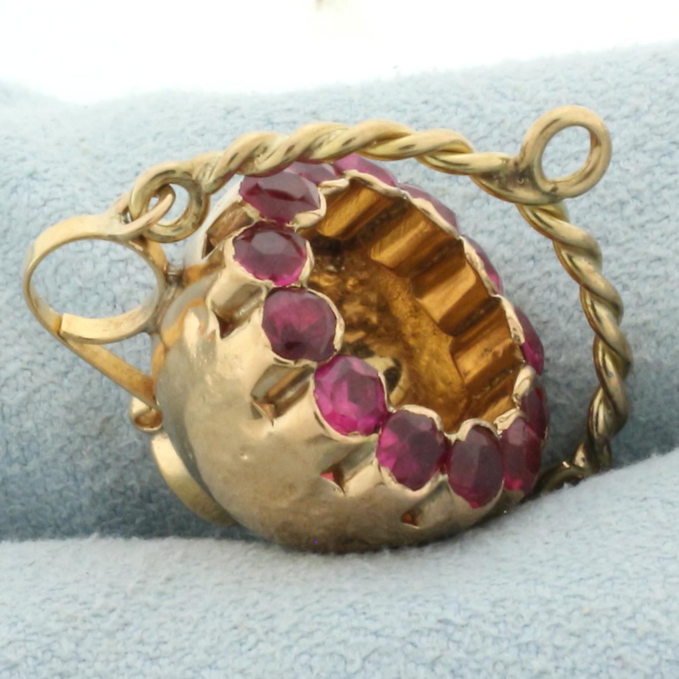 Ruby Cauldron Pendant Or Charm In 14k Yellow Gold