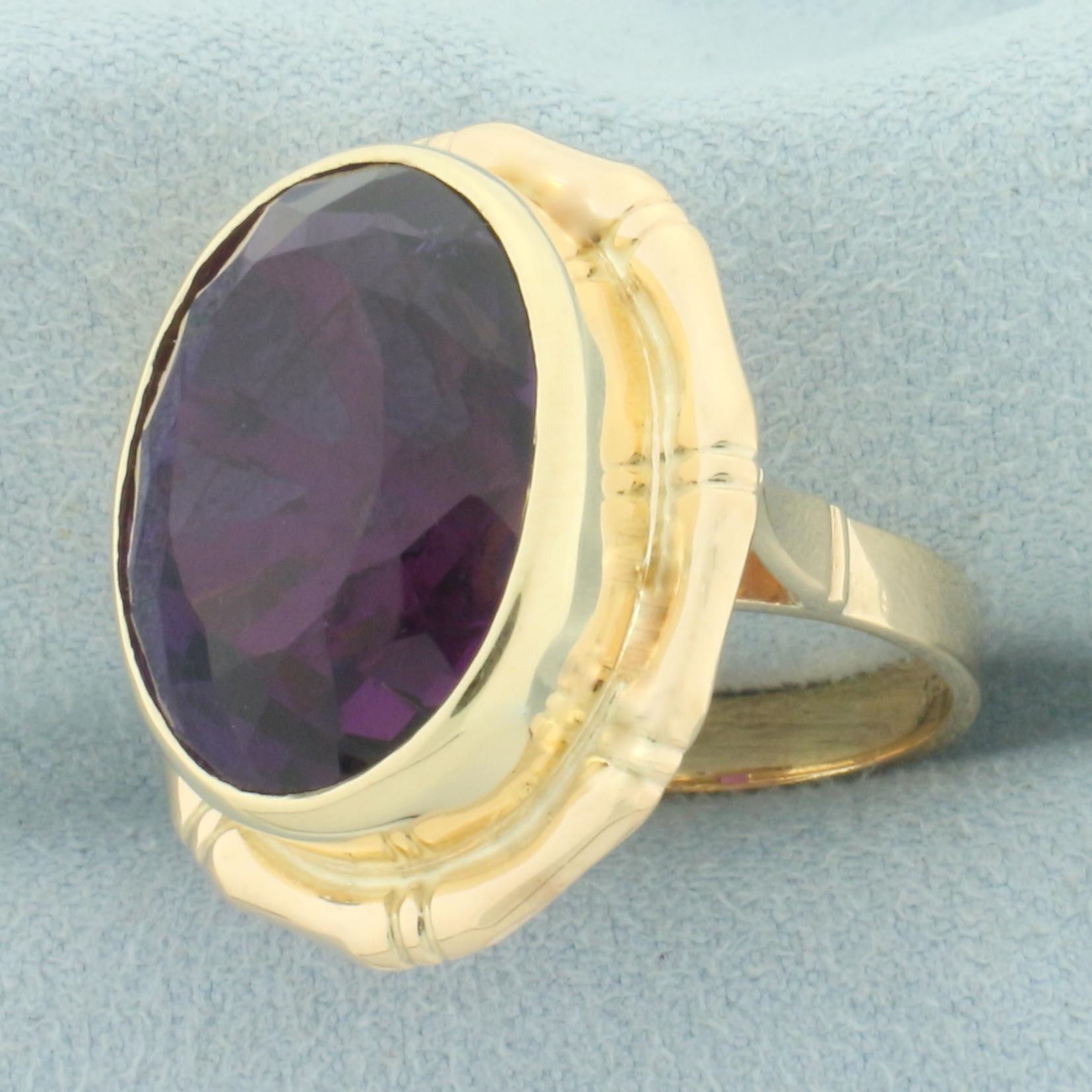 Amethyst Bamboo Design Statement Ring In 14k Yellow Gold