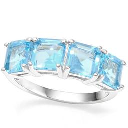Over 3ctw Baby Swiss Blue Topaz 4 Stone Ring In Sterling Silver