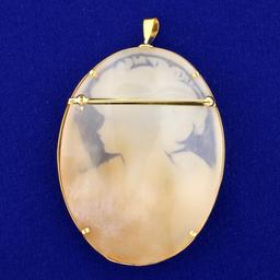 Vintage Cameo Pin Or Pendant In 18k Yellow Gold