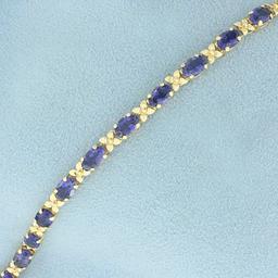 8.5ct Tw Tanzanite Flower Design Line Bracelet In 14k Yellow Gold