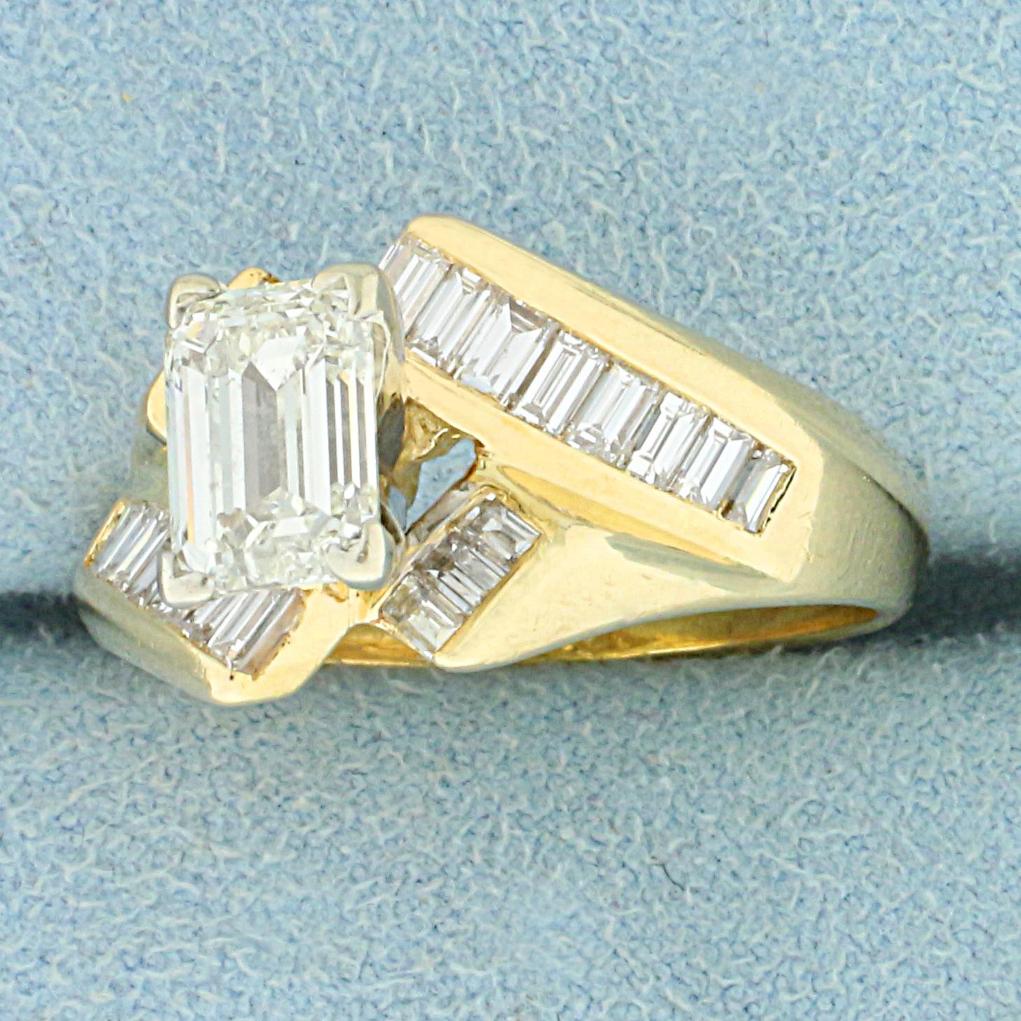 Certified 2ct Tw Emerald Cut Diamond Bypass Style Ring In 14k Yellow Gold