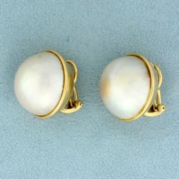 Mabe Pearl Earrings For Non Pierced Ears In 14k Yellow Gold