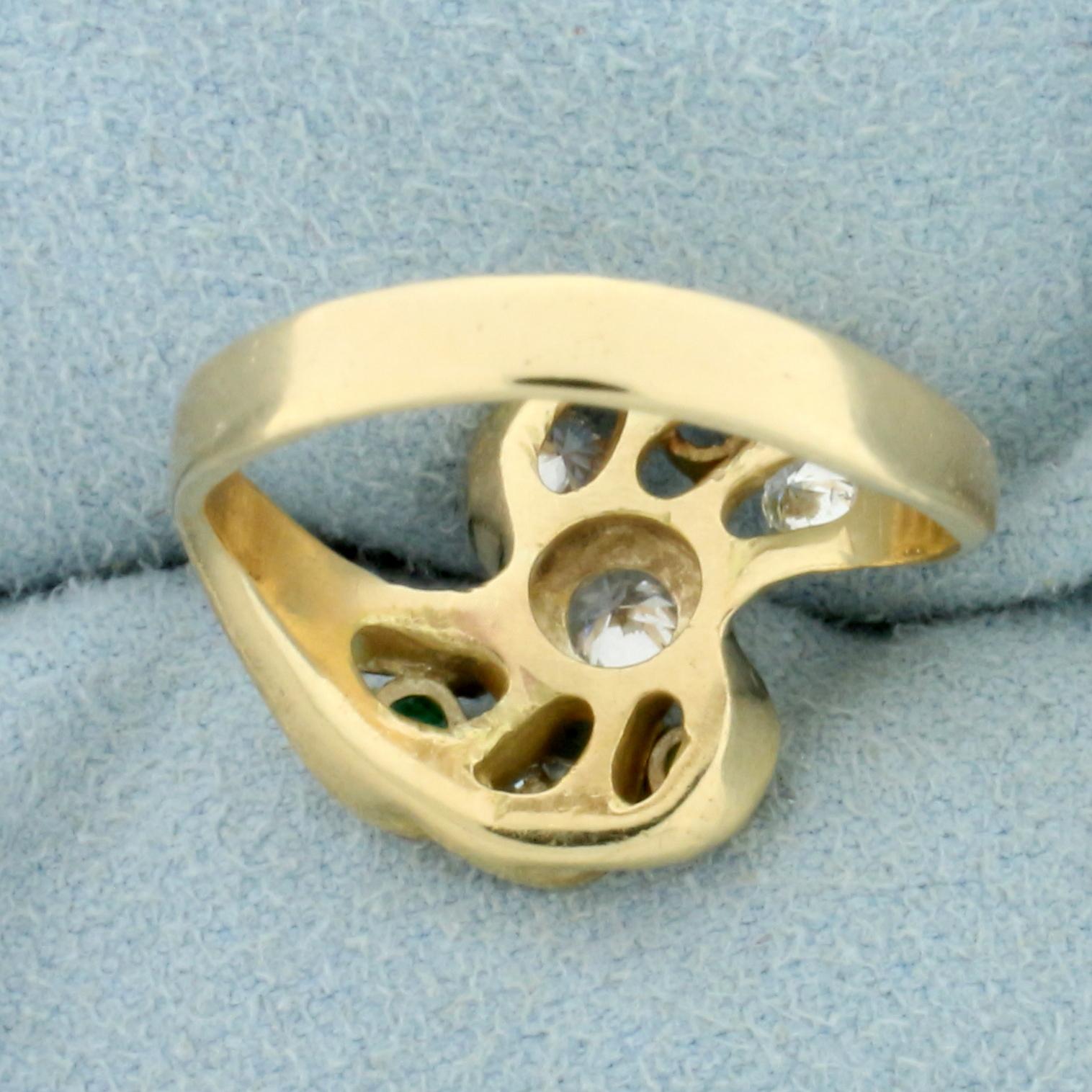 Vintage Diamond And Gemstone Ring In 14k Yellow Gold