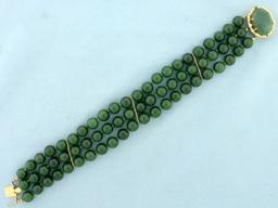 Jade Bead Multi Strand Bead Bracelet In 14k Yellow Gold