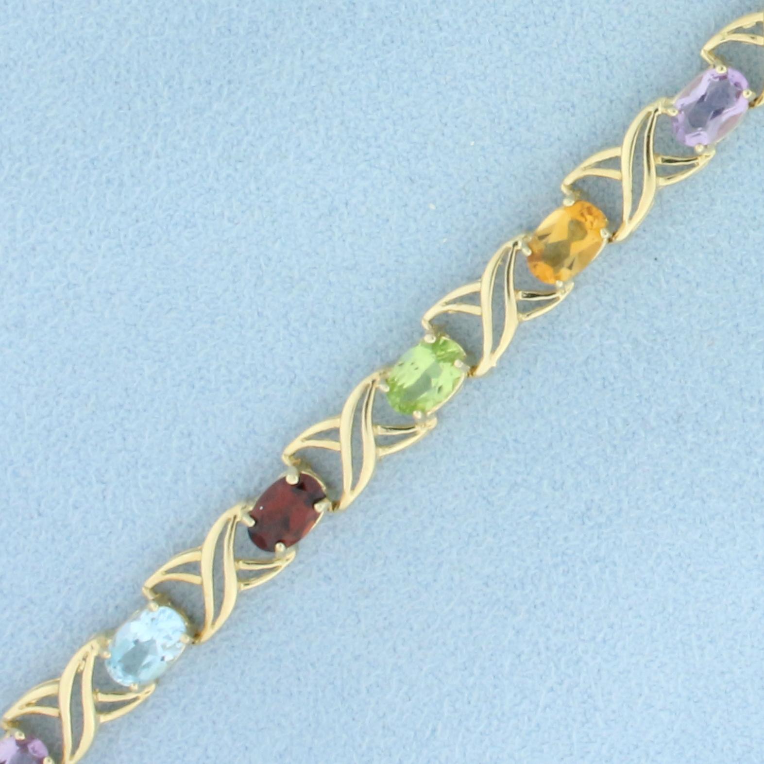 Rainbow Gemstone Bracelet In 10k Yellow Gold