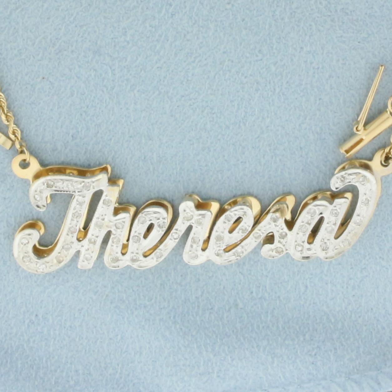 Theresa Nameplate Diamond Necklace In 14k Yellow Gold