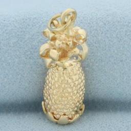 3d Pineapple Pendant Or Charm In 14k Yellow Gold
