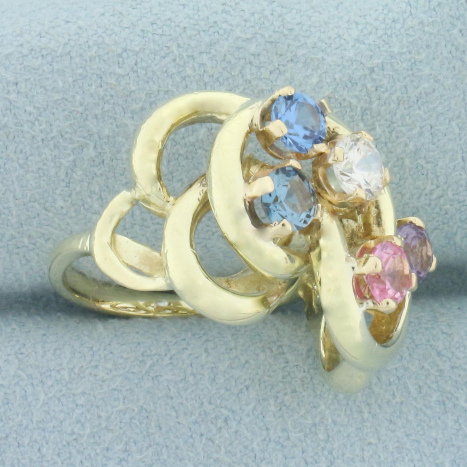 Rainbow Gemstone Swirl Ring In 14k Yellow Gold