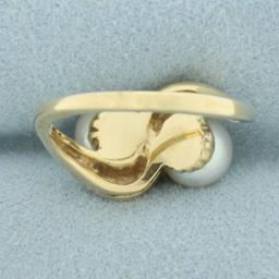 Akoya Pearl And White Sapphire Moi Et Toi Ring In 10k Yellow Gold