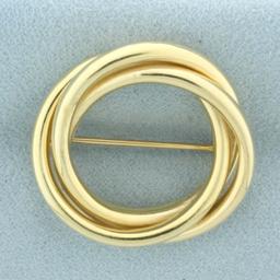 Triple Circle Love Knot Brooch Or Pin In 14k Yellow Gold