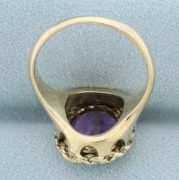 Vintage Amethyst Rope Bezel Ring In 14k Yellow Gold