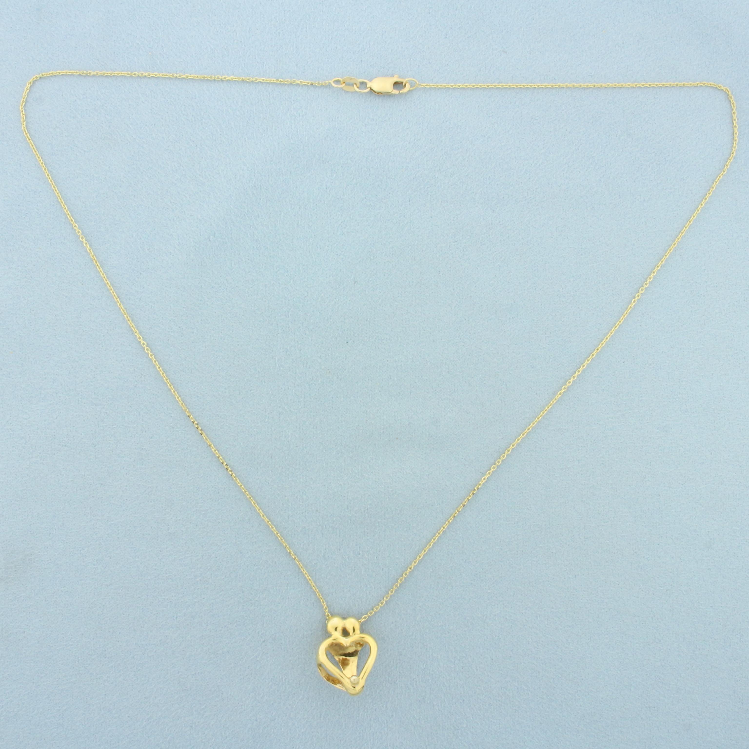 Mother And Child Heart Necklace In 14k Yellow Gold