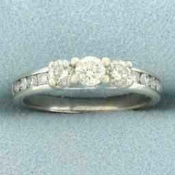 3-stone Accented Diamond Engagement Ring In 10k White Gold