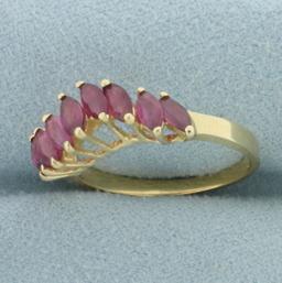 Natural Ruby Wave Design Ring In 14k Yellow Gold