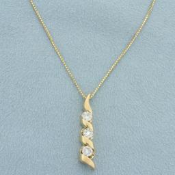 Italian Ribbon Design 3 Stone Diamond Necklace In 14k Yellow Gold