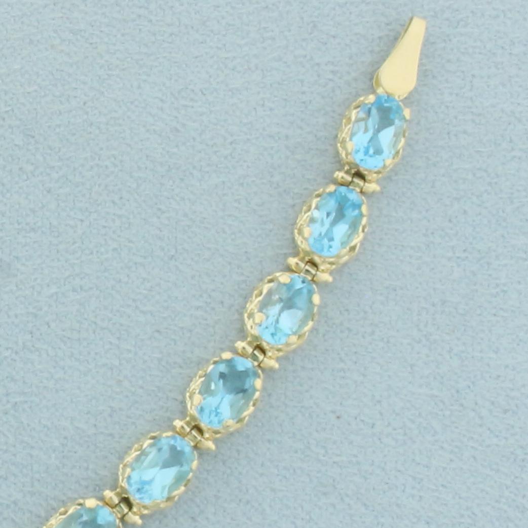 Swiss Blue Topaz Line Bracelet In 14k Yellow Gold