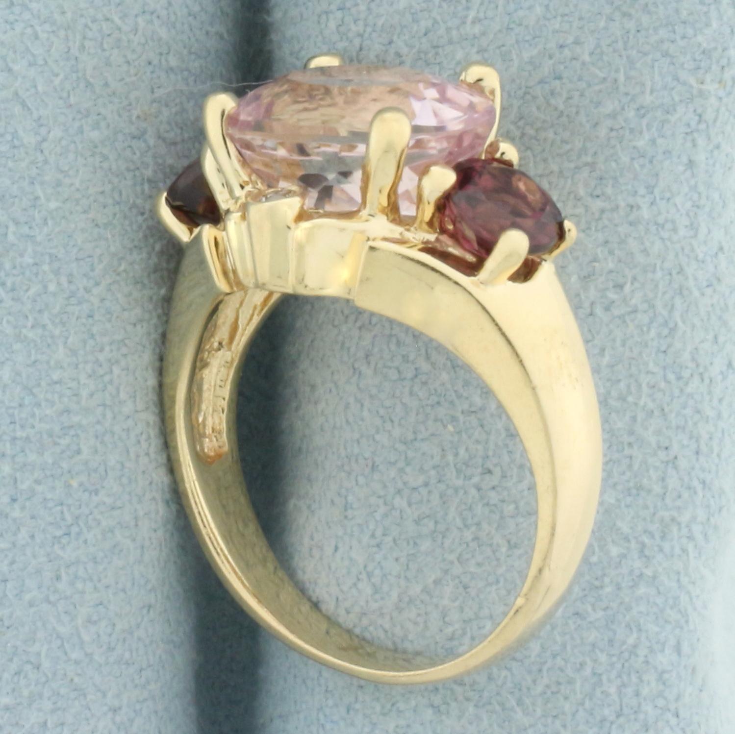 Morganite, Garnet, And Diamond Ring In 14k Yellow Gold
