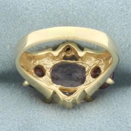 Morganite, Garnet, And Diamond Ring In 14k Yellow Gold
