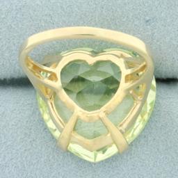 Large Neon Green Tourmaline Heart Ring In 14k Yellow Gold