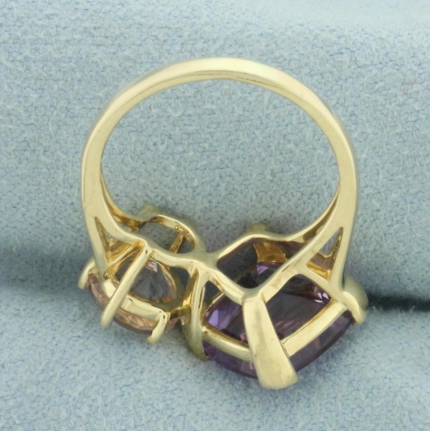 Morganite And Amethyst Toi Et Moi Ring In 14k Yellow Gold