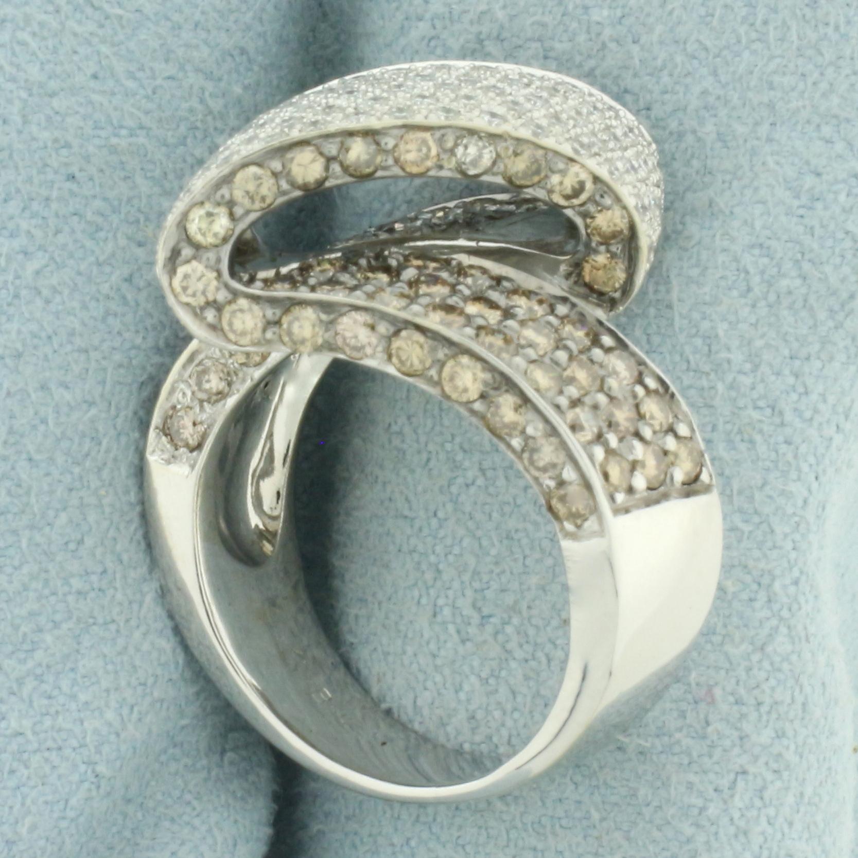 Chocolate And White Diamond Zigzag Ring In 14k White Gold