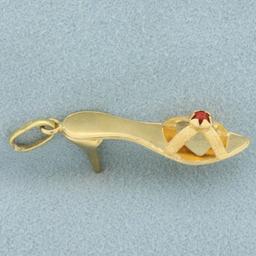 Ruby High Heel Shoe Charm Or Pendant In 18k Yellow Gold