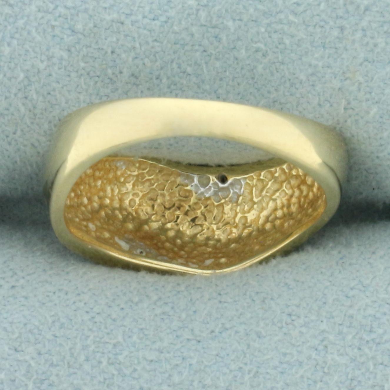 Pave Diamond Wave Design Ring In 14k Yellow Gold