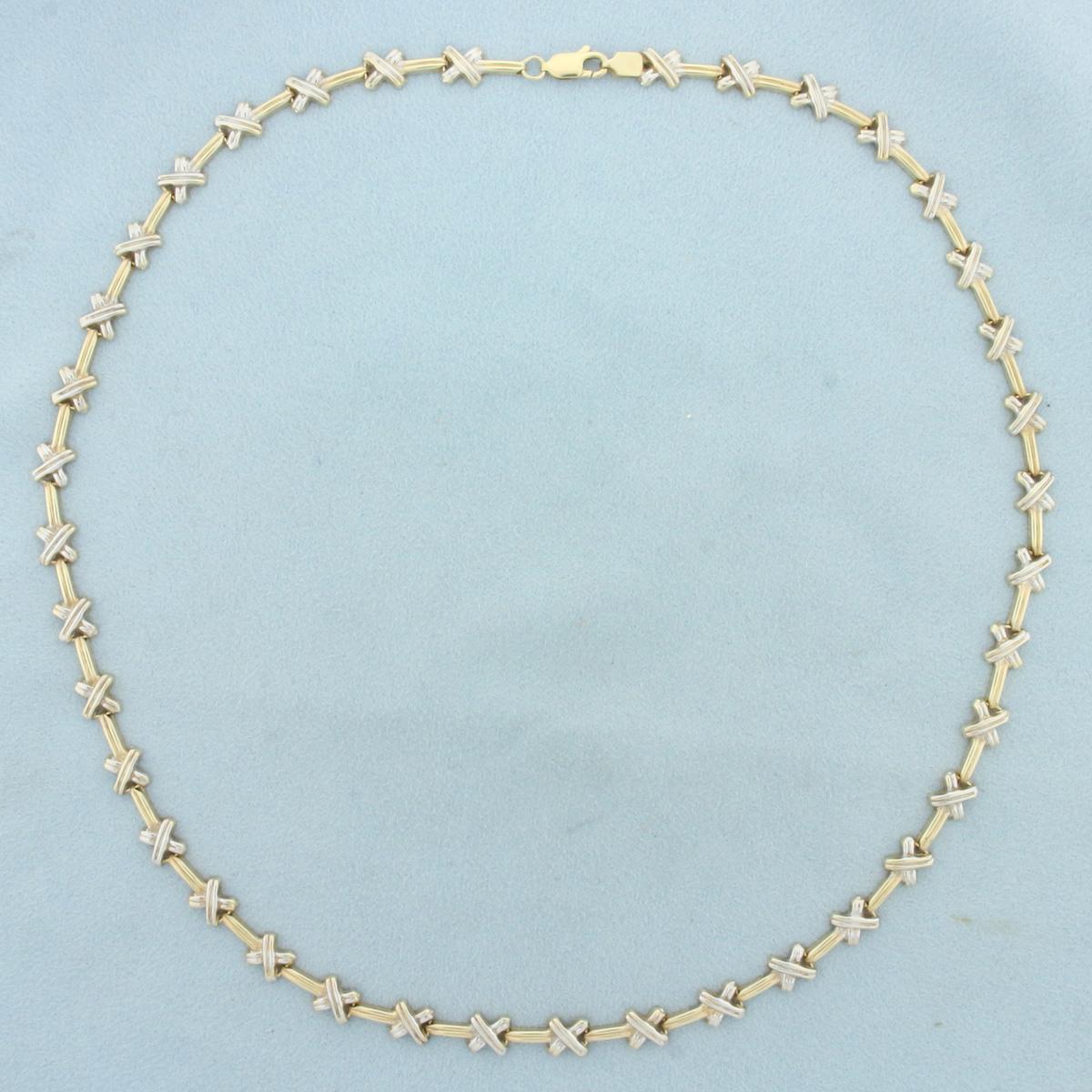 Two Tone X Link Necklace In 10k Yellow And White Gold