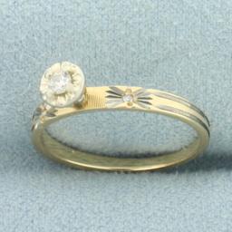 Vintage Diamond Engagement Or Promise Ring In 14k Yellow And White Gold