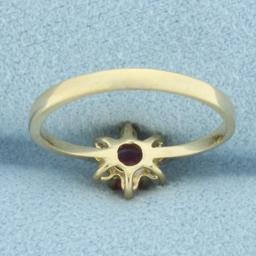 Ruby And Diamond Flower Ring In 10k Yellow Gold