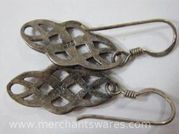 Two Pairs of Silver Earrings, Wide Hoops and Celtic Knot Dangles