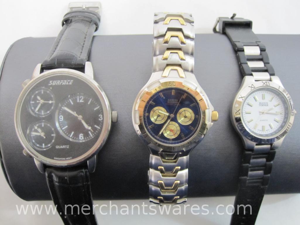 Three Wrist Watches includes Guess WaterPro G85338G, Surface 31922, Bijoux Terner A1909, 9 oz