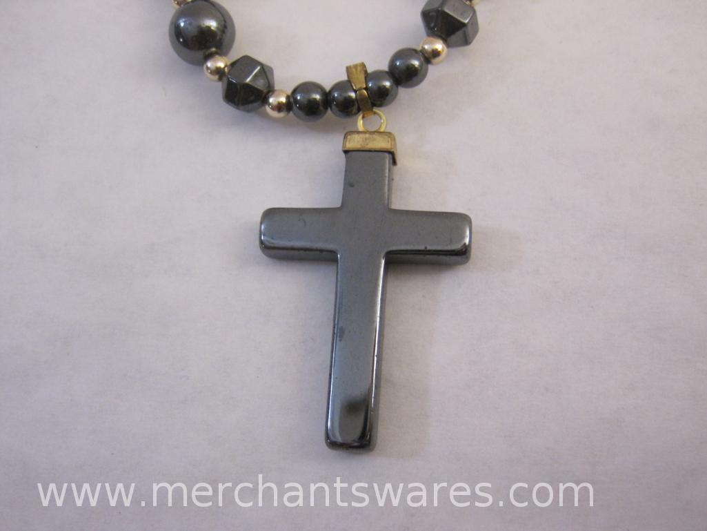 Hematite Necklace with Cross Pendant