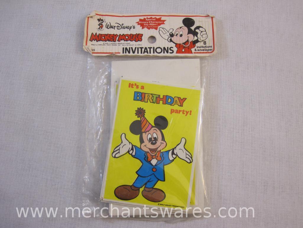 Vintage Mickey Mouse Sealed Package of 8 Birthday Party Invitations and New Paper Tablecloths