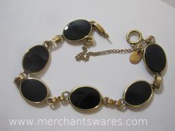 Two Gold Filled Captured Black Onyx Bracelets, Gold Filled Captured Green Stone Bracelet and Gold
