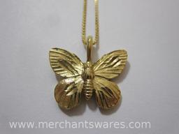 10 KT Gold Chain Necklace with Butterfly Pendant, Necklace is approx 18 Inches Long
