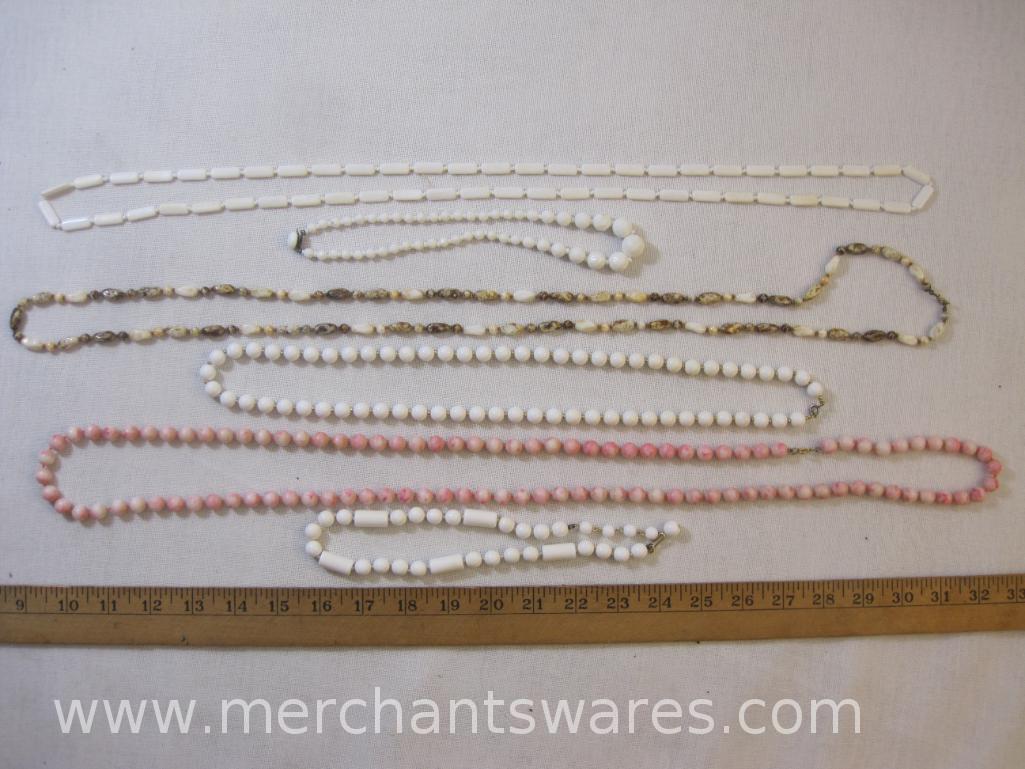 Assortment of Beaded Necklaces, Pink, White, and Brown Colors, 8oz
