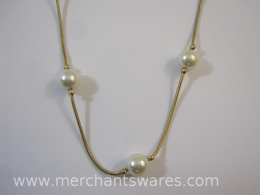 Three Gold Tone Necklaces with Faux Pearls