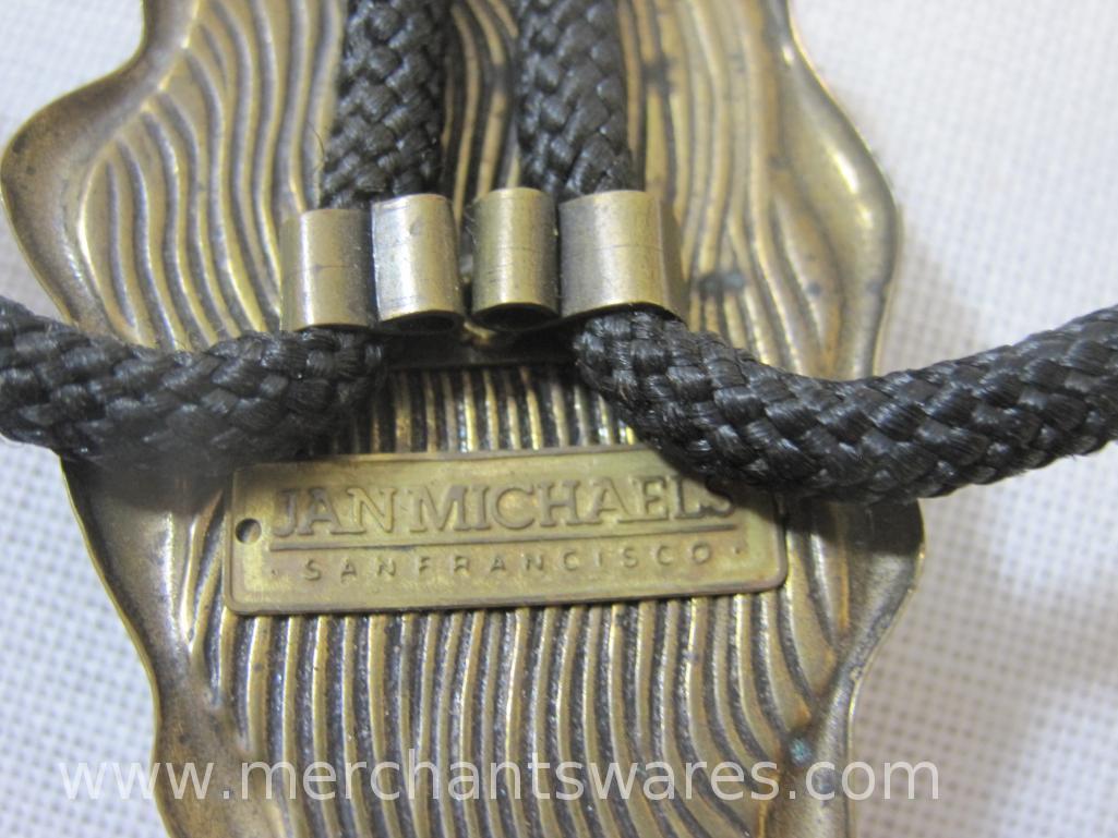 Jan Michaels San Francisco Brass Bolo Tie with Hematite Stone