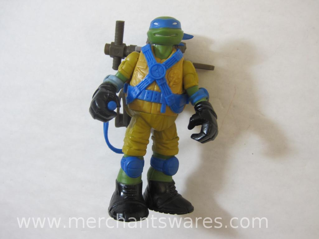 Four Leonardo Teenage Mutant Ninja Turtles Figures including 1991 Rock n Roll Rocker, 2012