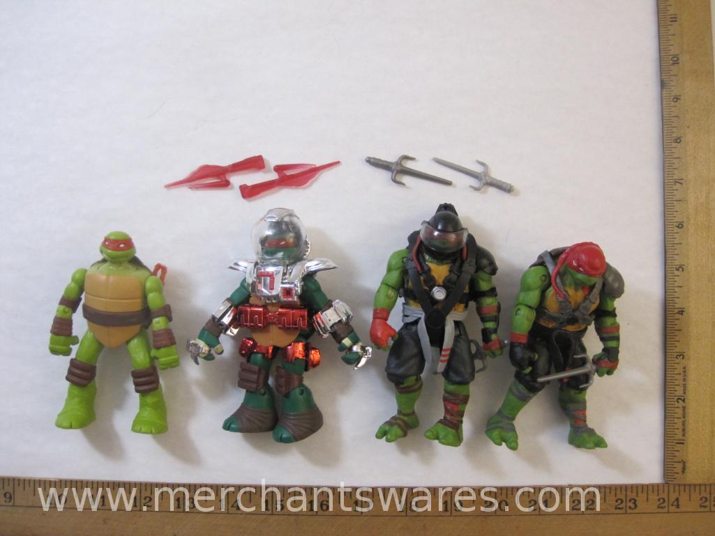 Four Raphael Teenage Mutant Ninja Turtles Figures including 2013 Dimension X Chrome Raphael, 2014