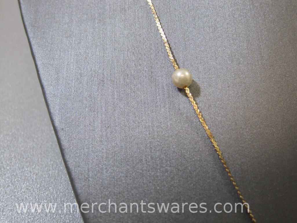 14 KT Gold Necklace with Pearl Accents, approx 24 Inches Long