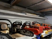 {LOT} (7) Asst Corded, Cordless & Gas Powered Chain Saws