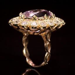 14K Gold 19.68ct Kunzite 2.75ct Diamond Ring